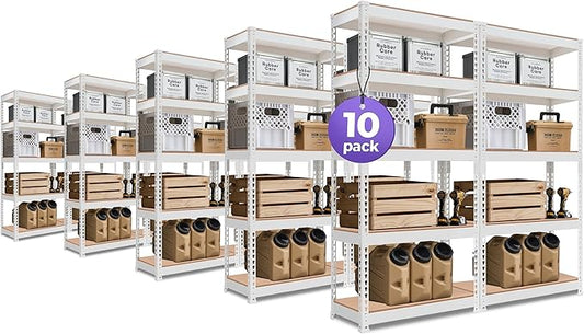 HOMEDANT 5 Tier Laminated White Boltless Metal Shelving Unit Adjustable Garage Storage Utility Rack Heavy Duty Shelves Organization Shelf Warehouse Pantry 28" W x 12.3" D x 59.5" H 10Pack
